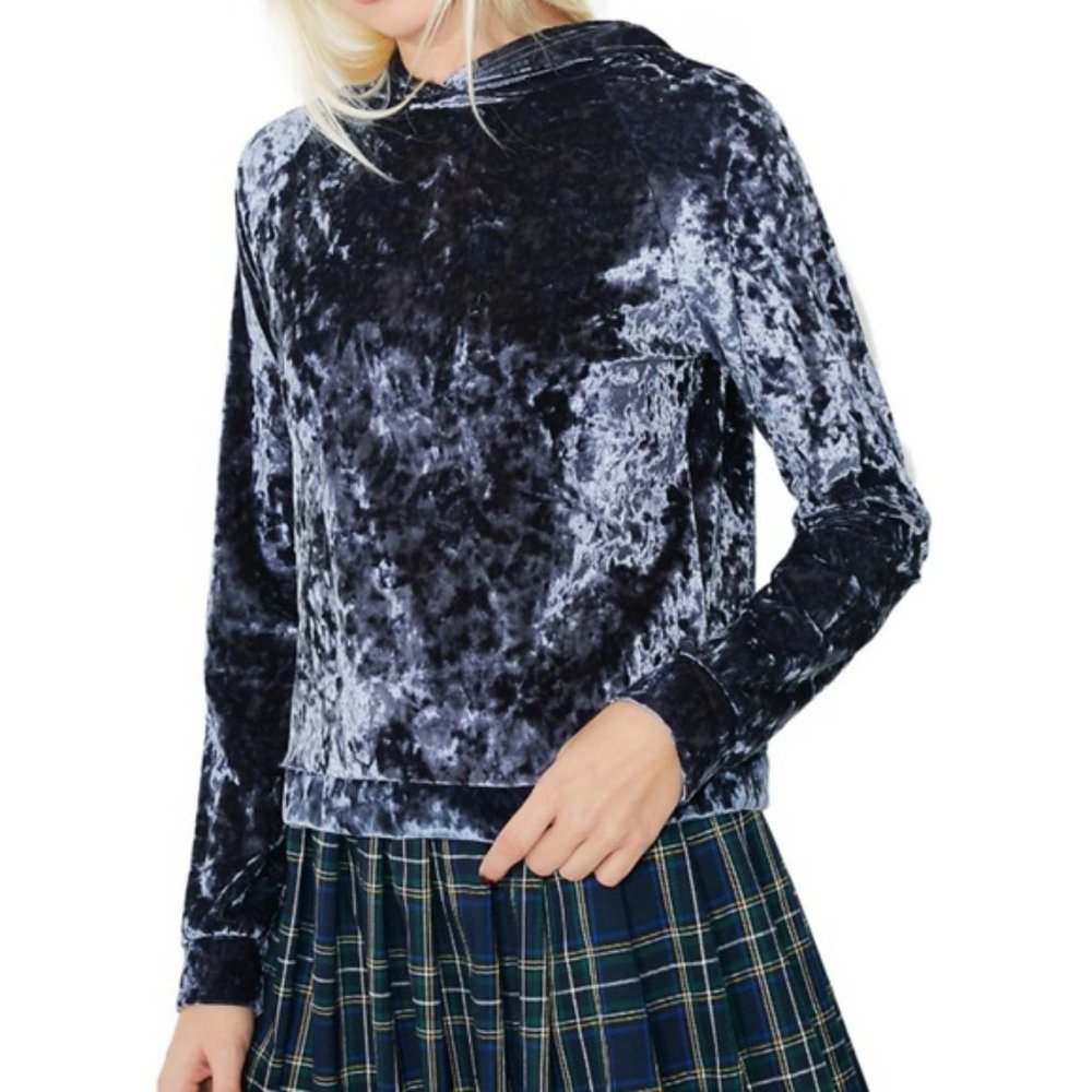 Crushed Velvet Pullover Hoodie SZ SM - Picture 2 of 2